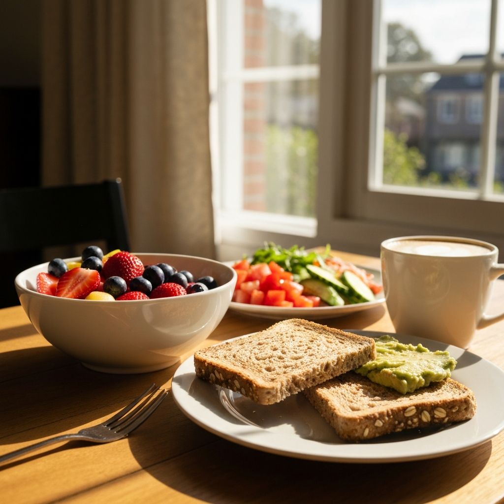 Terveellinen aamiainen auringonpaisteessa